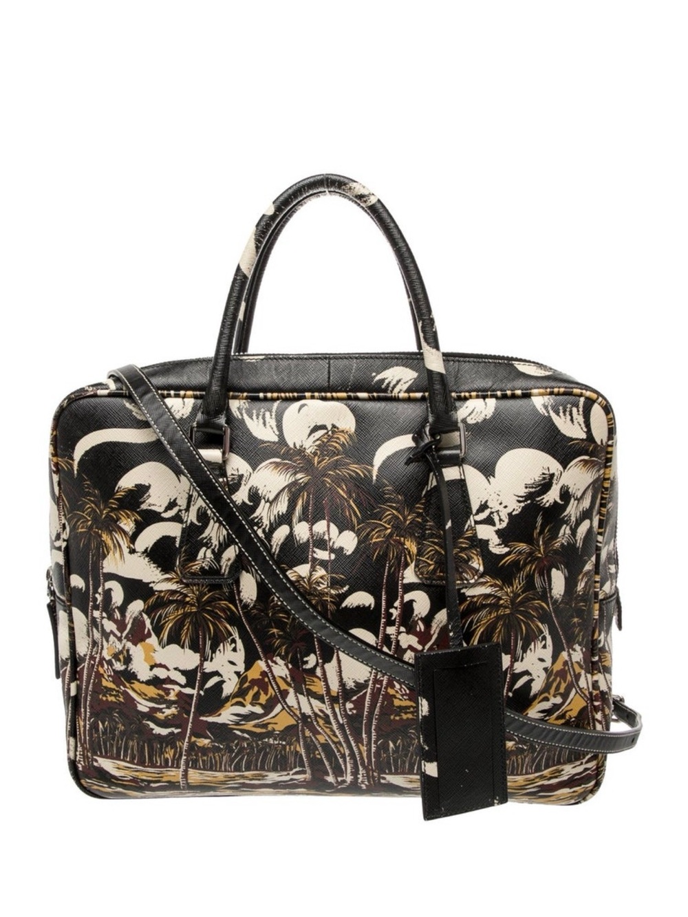 Prada Saffiano Lux Briefcase with Tropical Palm Print